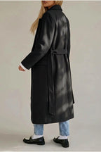 Women's Long Coat Wool Blend Belted Structured Tailored Fit Office — variant_front