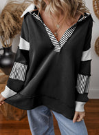 Oversized Colour Block Sweatshirt with Striped V-Neckline — variant_front