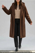 Women’s Long Hooded Teddy Coat – Oversized Borg Winter Coat — variant_front
