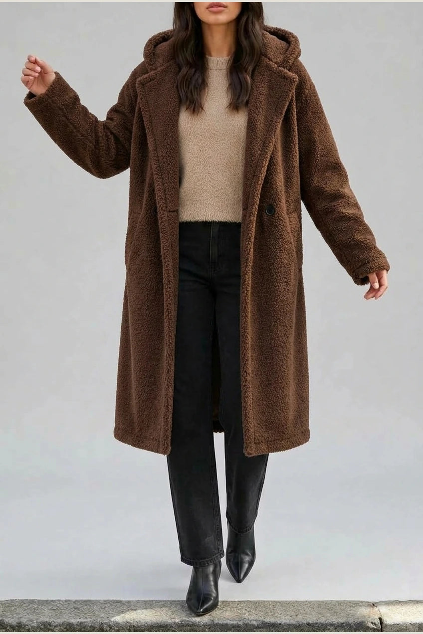 Women’s Long Hooded Teddy Coat – Oversized Borg Winter Coat — variant_front