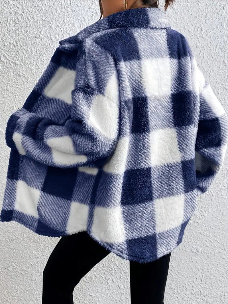 Plush Check Shacket with Gold Button Closure — variant_front