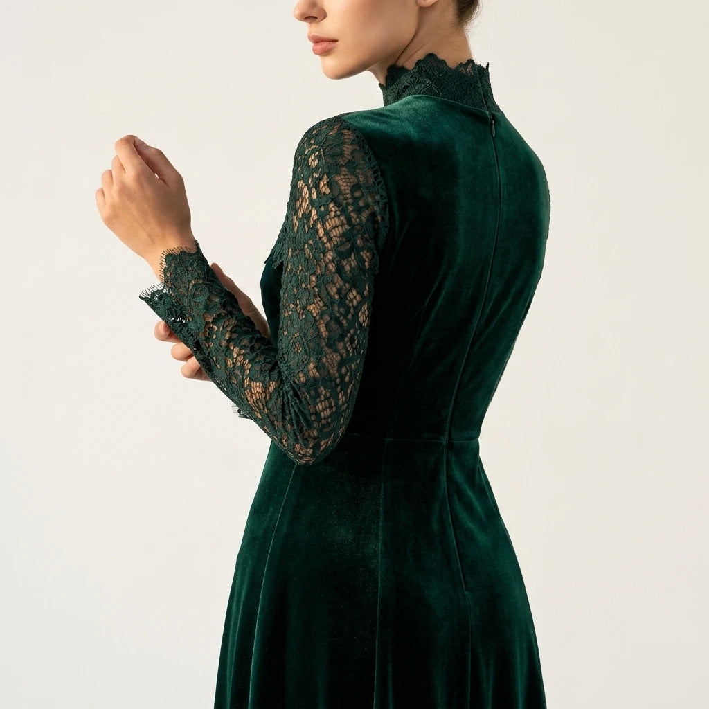 Midi Dress Women - A-Line Velvet Midi Dress — variant_front
