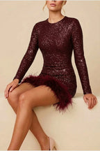 Mini Dress Women - Sequin Trim Dress with Feather Trim — variant_front