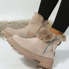Warm Suede Winter Ankle Boots with Fluffy Fur Collar — variant_front