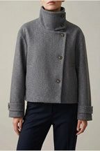 Jacket Women - Wool Blend Cropped Jacket with Buckle Collar — variant_front