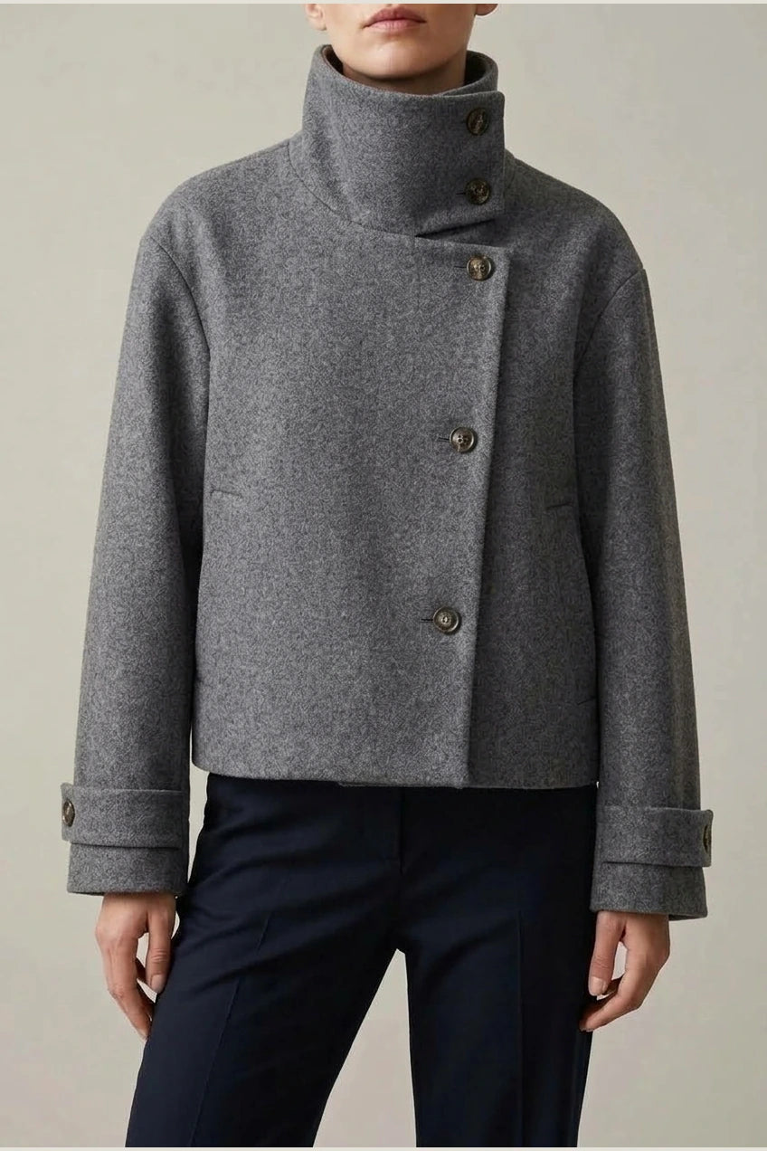 Jacket Women - Wool Blend Cropped Jacket with Buckle Collar — variant_front