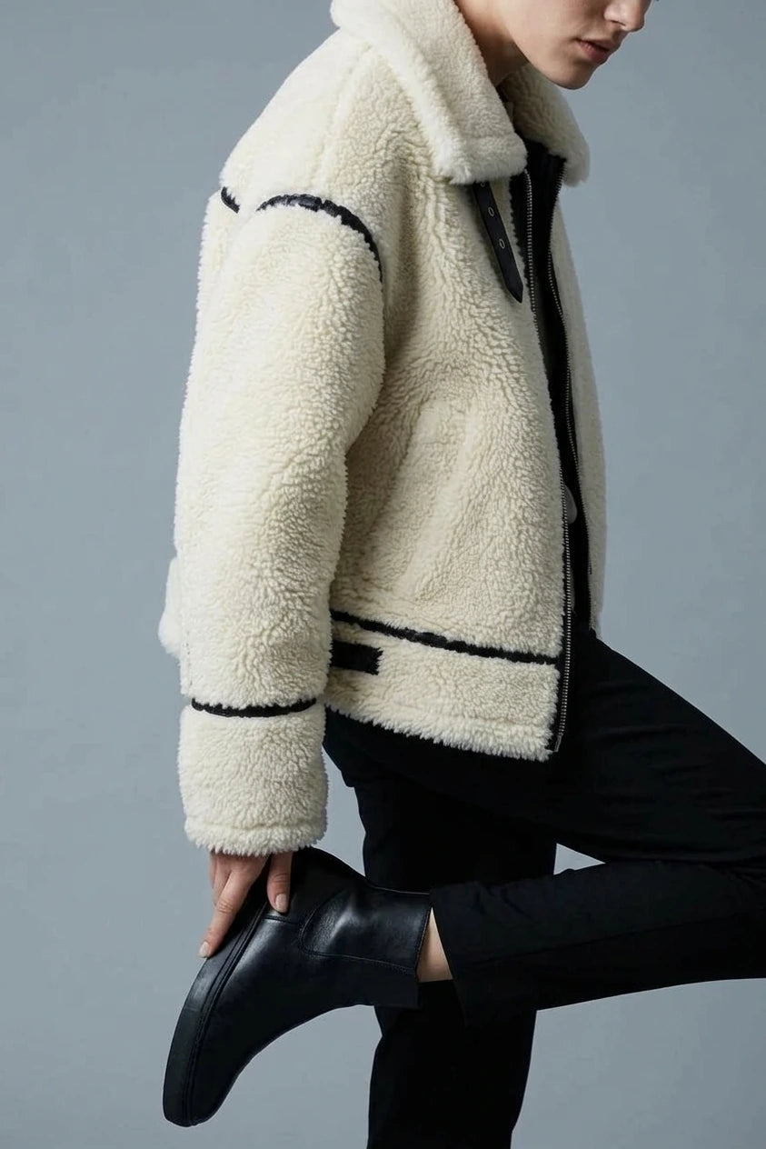 Women's Oversized Teddy Jacket with Contrast Trim — variant_front