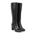 Heeled Knee High Leather Boots with Side Zip – Women's Block Heel — variant_front