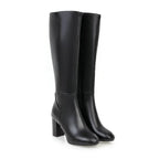 Heeled Knee High Leather Boots with Side Zip – Women's Block Heel — variant_front