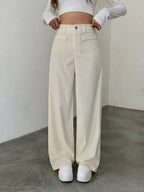 High Waist Wide Leg Corduroy Trousers with Flap Pockets — variant_front