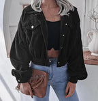 Retro Cropped Corduroy Jacket with Elasticated Hem and Chest Pockets — variant_front