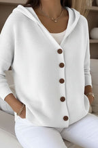 Relaxed Hooded Cardigan with Button Front and Ribbed Cuffs — variant_front