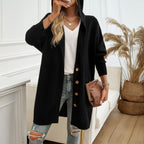 Relaxed Hooded Knit Cardigan with Button Front and Ribbed Cuffs — variant_front