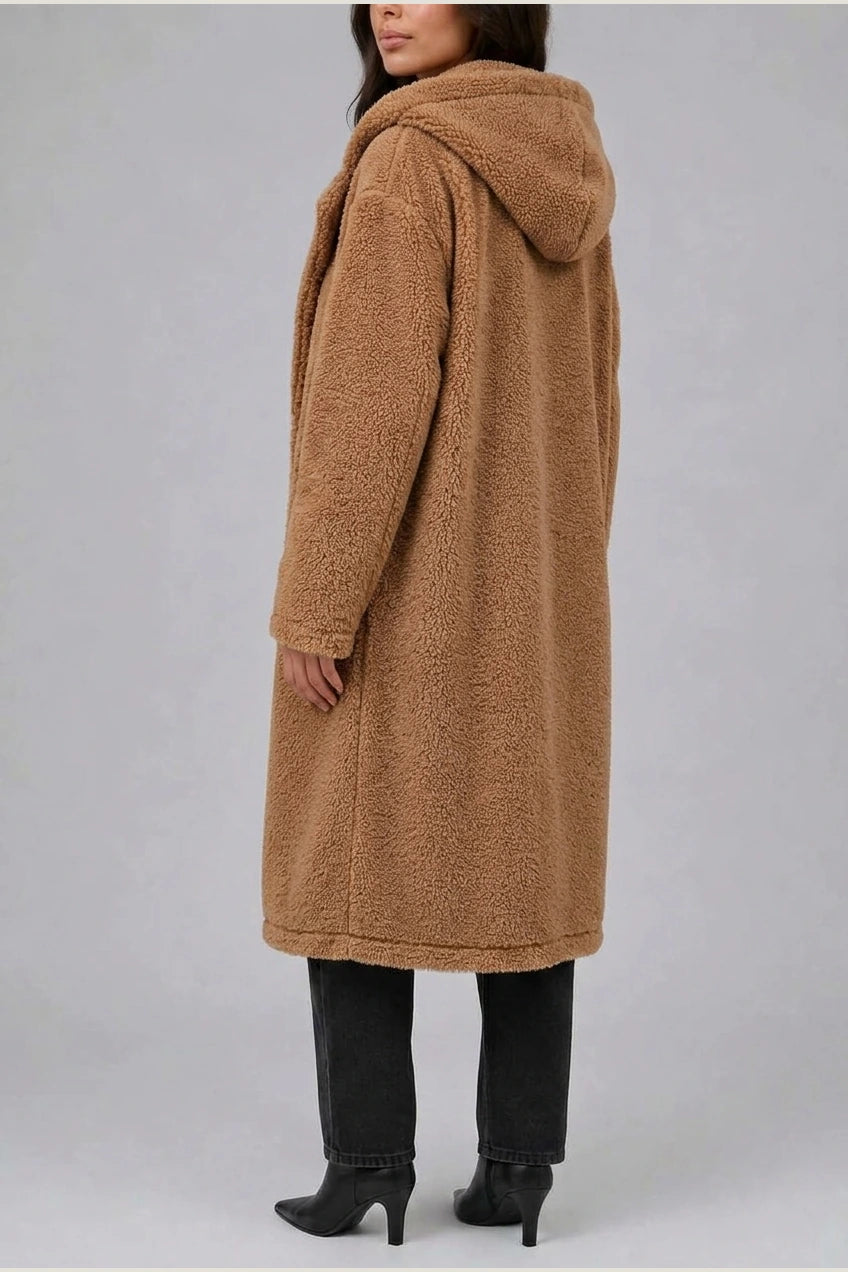 Women’s Long Hooded Teddy Coat – Oversized Borg Winter Coat — variant_front