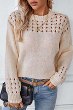 Soft Knit Sweater with Open Stitch Shoulder Detail — variant_front