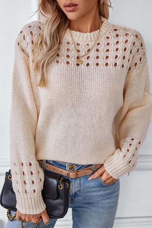 Soft Knit Sweater with Open Stitch Shoulder Detail — variant_front