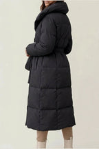 Women's Belted Long Puffer Coat with Silhouette Design – Ines — variant_front