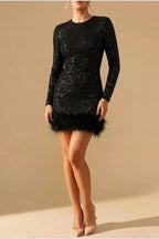 Mini Dress Women - Sequin Trim Dress with Feather Trim — variant_front
