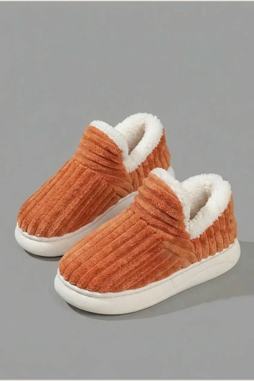 Autumn Winter Corduroy Slippers, Chunky Heel Fleece-Lined Warm Home Shoes, Thick Sole Couple Style Slides — variant_front