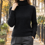 Soft Fluffy Turtleneck Sweater with Ribbed Cuffs — variant_front