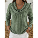 Ribbed Knit Sweater with Cowl Neck and Long Sleeves — variant_front