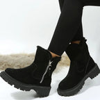 Warm Suede Winter Ankle Boots with Fluffy Fur Collar — variant_front