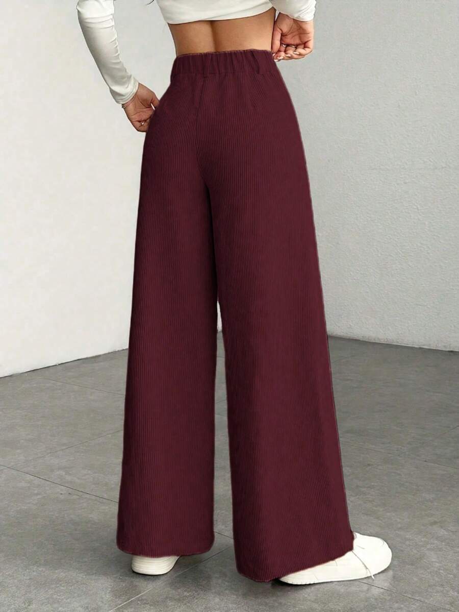 High Waist Wide Leg Corduroy Trousers with Flap Pockets — variant_front