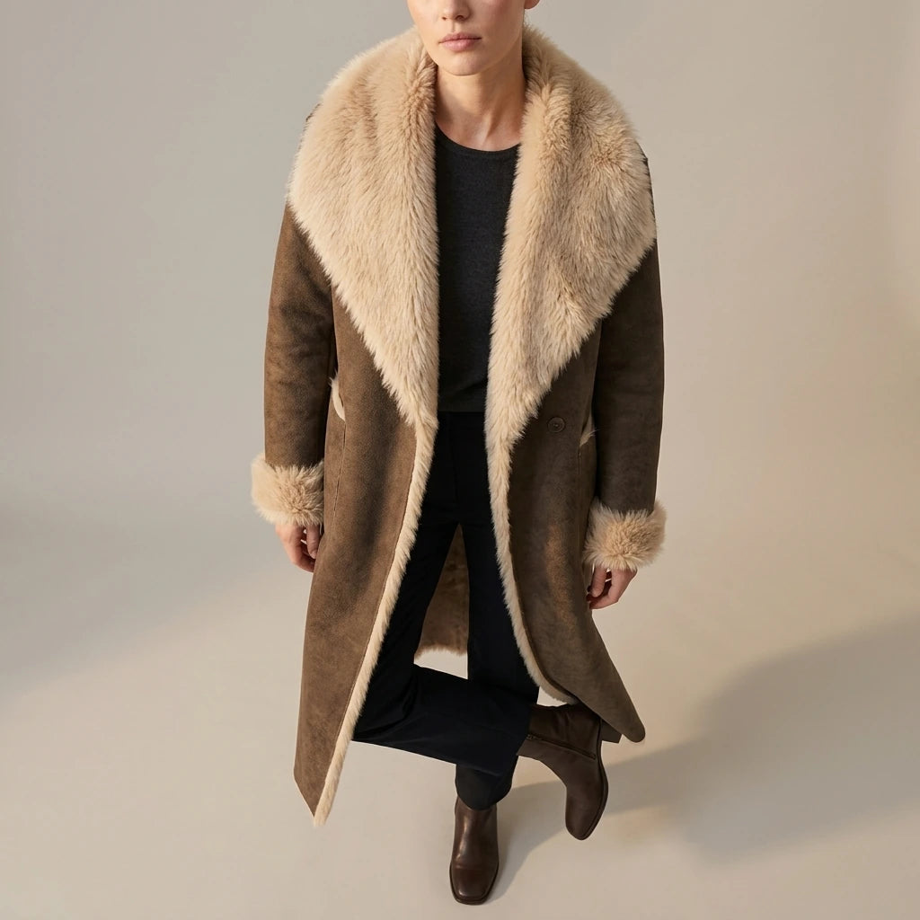 Women's Reversible Faux Shearling Coat with Textured Design – Genevieve — variant_front