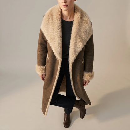 Women's Reversible Faux Shearling Coat with Textured Design – Genevieve — variant_front