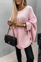Oversized Cable Knit Sweater with Wide Sleeves and Round Neck — variant_front