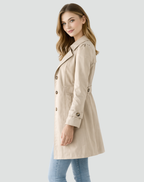 Fitted Trench Coat with Gold Buttons and Buttoned Cuffs — variant_front