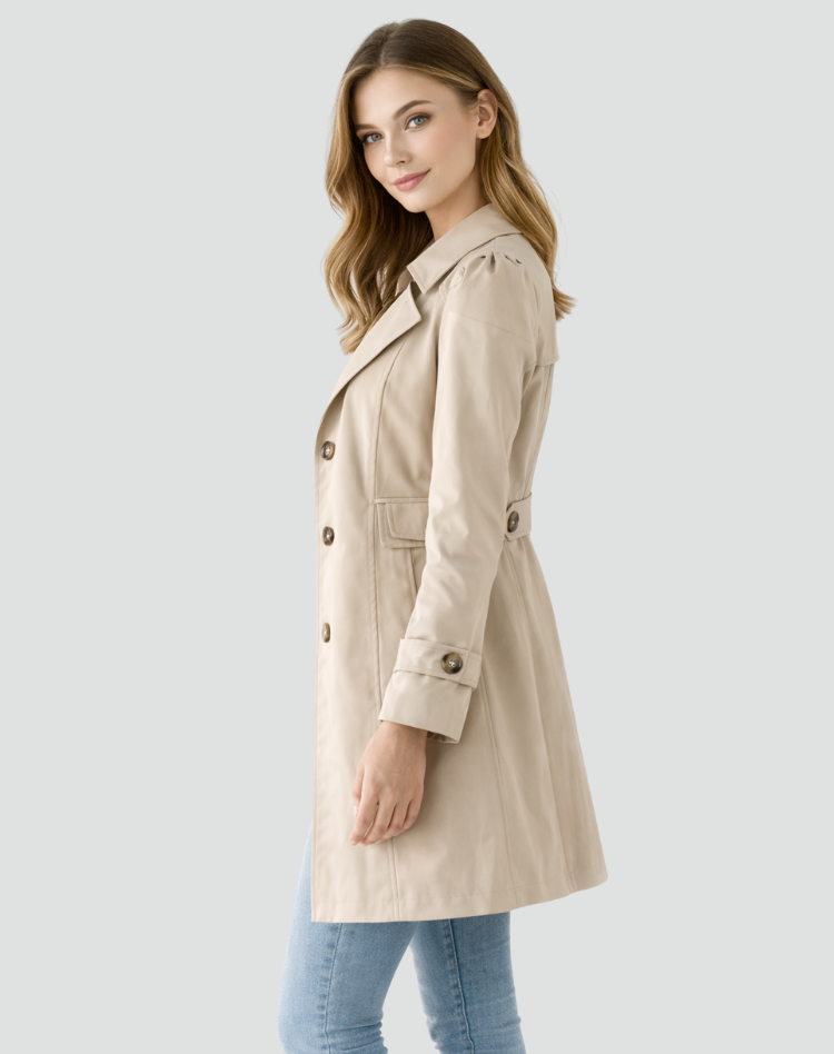 Fitted Trench Coat with Gold Buttons and Buttoned Cuffs — variant_front