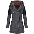 Fitted Hooded Winter Coat with Quilted Leather Shoulders — variant_front