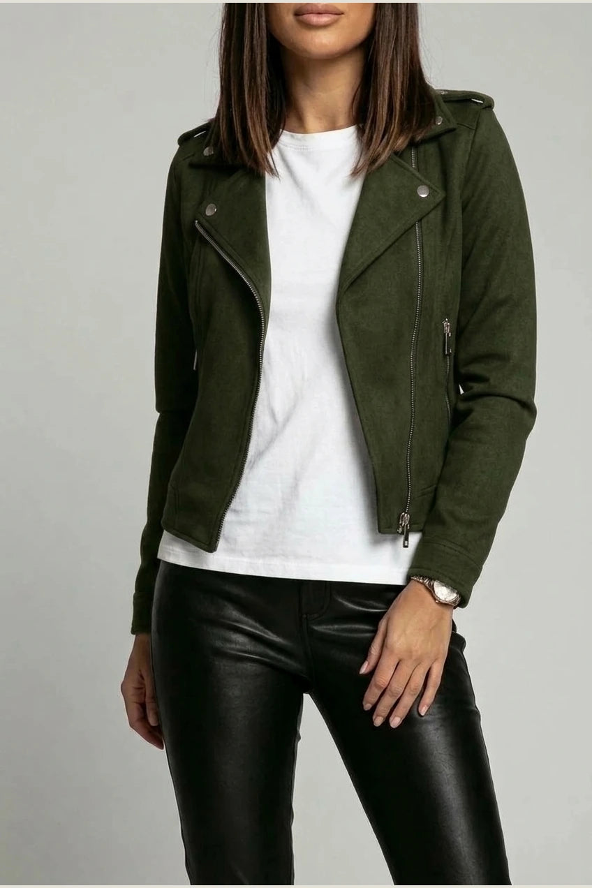 Women's Biker Jacket with Zip Detail and Tailored Fit — variant_front