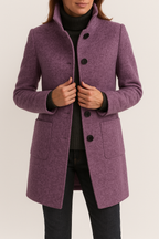 Tailored Wool Coat with High Neck and Patch Pockets — variant_front