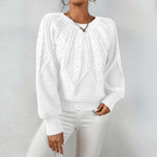 Cable Knit Sweater with Puff Sleeves and Round Neckline — variant_front