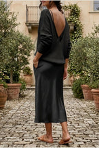 Montarello Women's Satin-Look Midi Dress Knit Co-Ord Set — variant_front