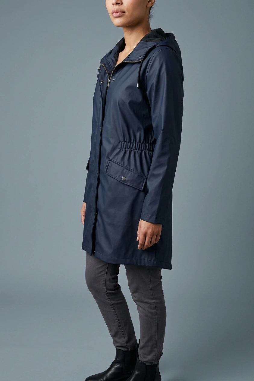 Hooded Waterproof Rain Jacket with Elasticated Waist and Flap Pockets — variant_front