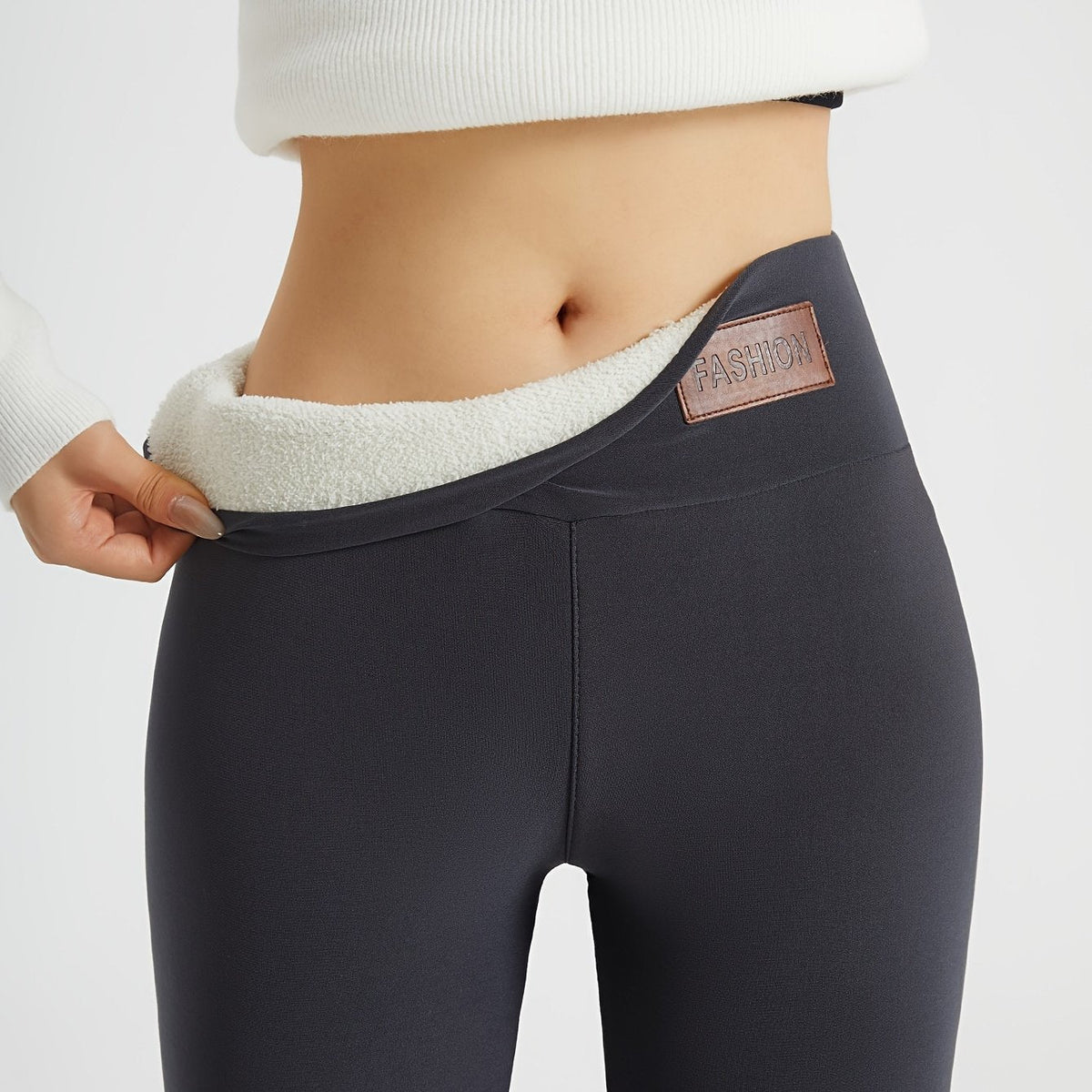 Fleece Lined High Waist Leggings with Sherpa Inner, Slim Fit — variant_front