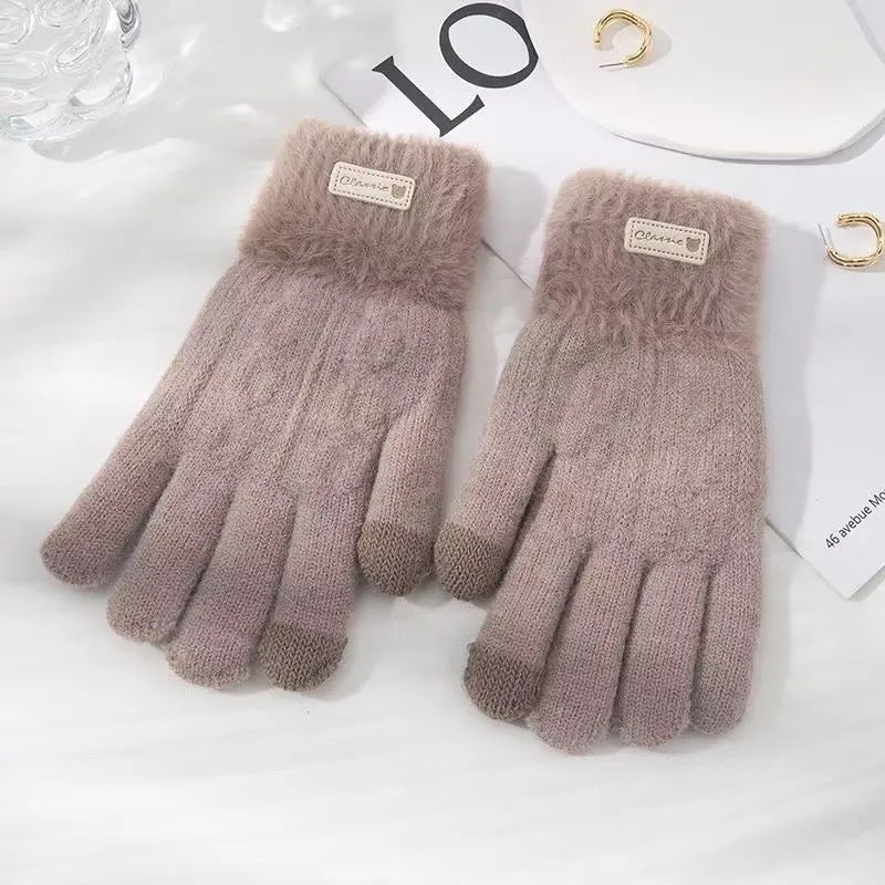 Plush Fluffy Knit Winter Gloves with Touchscreen Fingertips — variant_front