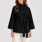 Women’s Belted Cape Jacket with Stand Collar — variant_front