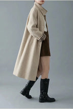 Women's Button-Front Wool-Blend Coat with Stand Collar — variant_front
