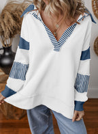 Oversized Colour Block Sweatshirt with Striped V-Neckline — variant_front