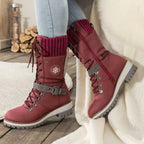 Insulated Lace Up Winter Boots with Knit Cuff and Buckle Detail — variant_front