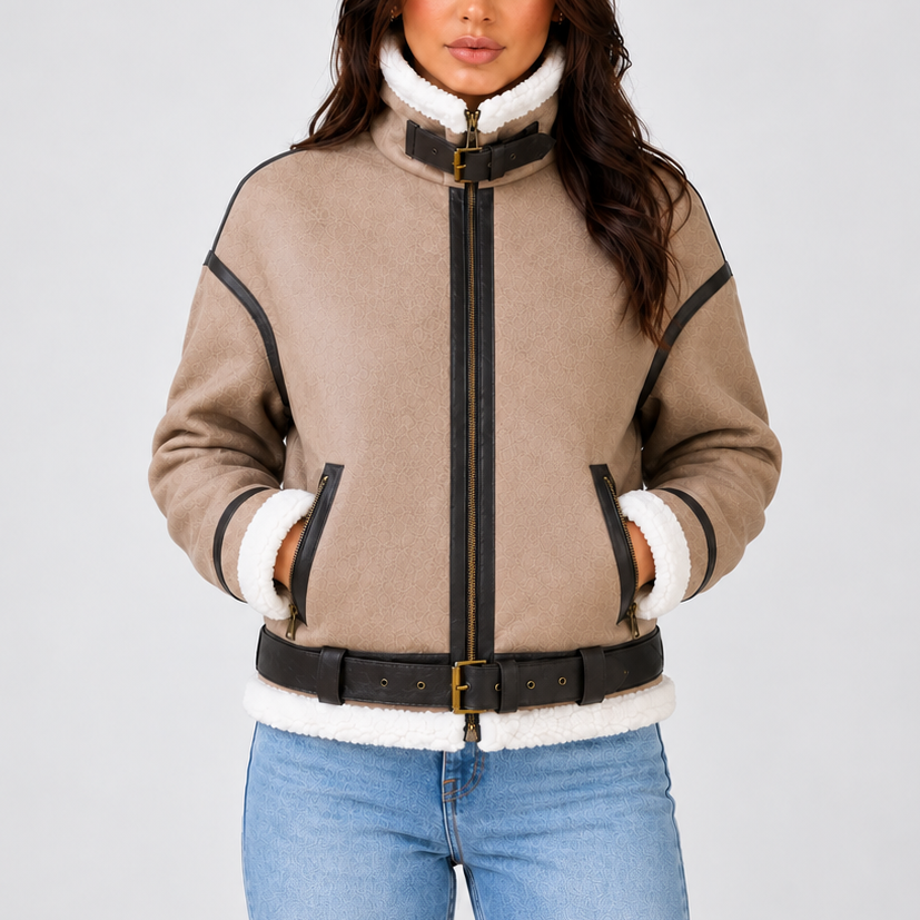 Women’s Cropped Aviator Jacket with Teddy Lining — variant_front