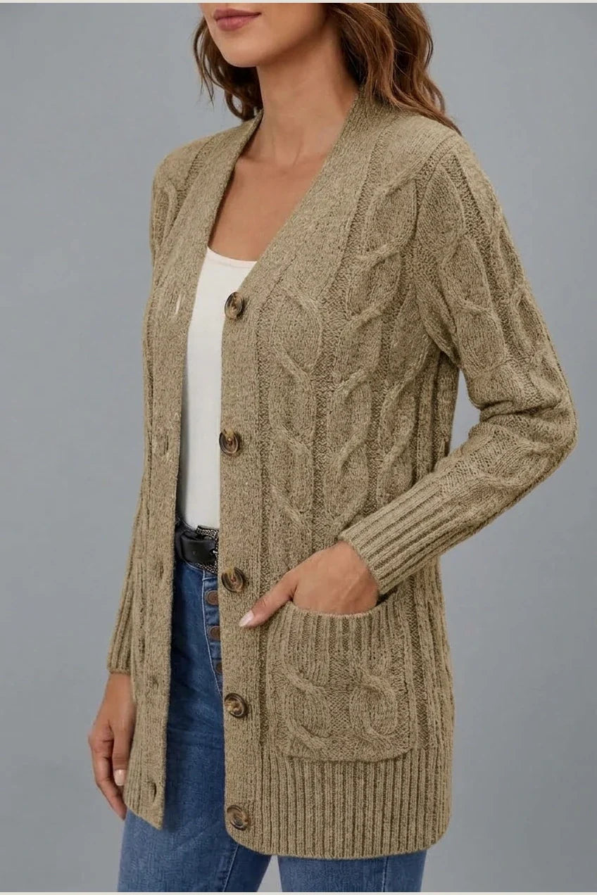 Solid Long Sleeve Cable Cardigan Women'S — variant_front