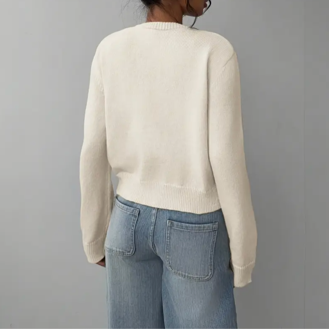 Soft Cropped Knit Cardigan with Round Neck — variant_front