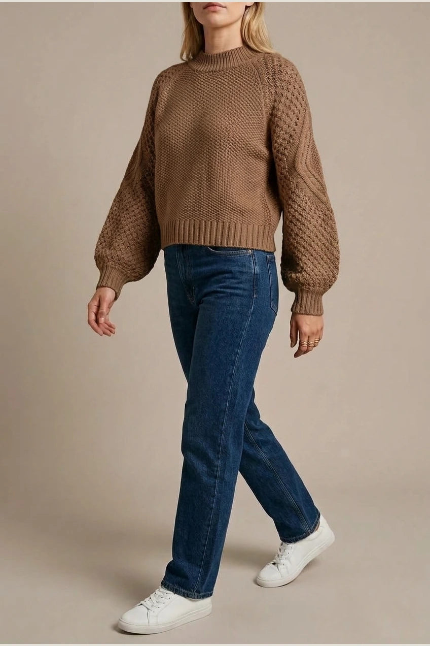 Women's Cable Knit Crew Neck Jumper for Autumn Winter — variant_front