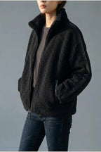 Teddy Zip Up Jacket with Stripe Detail for Women — variant_front