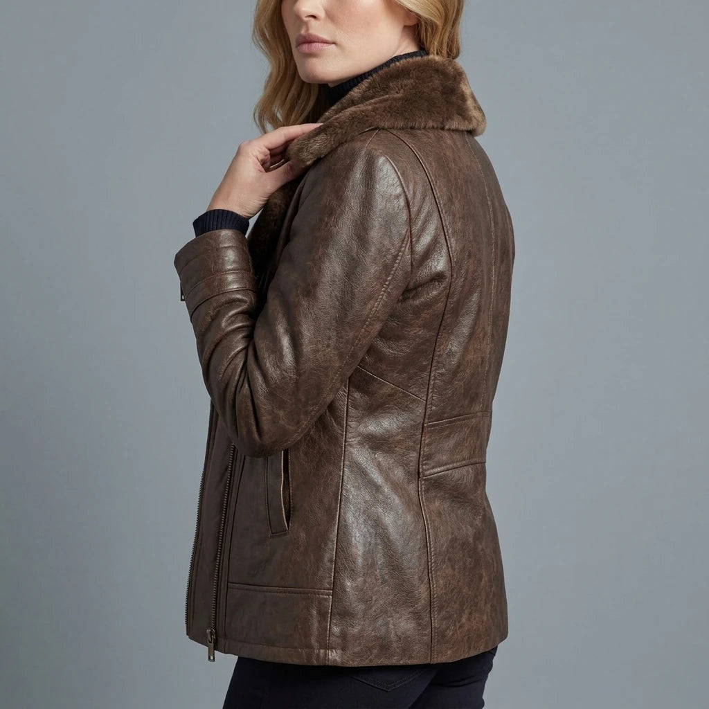 Ravella – Shearling-lined elegance – Leather jacket — variant_front